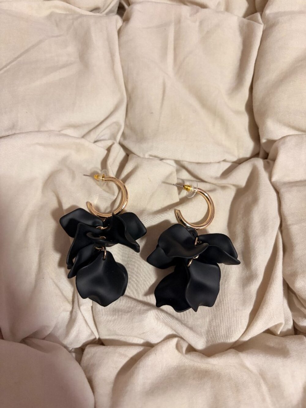 Free People Black Petal Hoop Statement Earrings